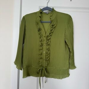 NY Collection Y2K Green Ruffled Women's Top Petite Small